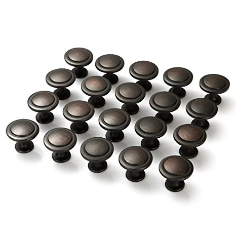 AMAZER Round Knob, Oil Rubbed Bronze Traditional Cabinet Hardware Round Pull Knob - 1-1/4" Diameter - 20 Pack