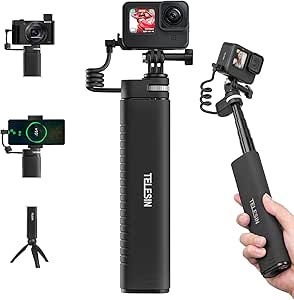 TELESIN Power Grip 35.4" Extension Selfie Stick Handler Compatible for Go Pro 12 11 10 9 Insta360 DJI Action Canon Sony iPhone Android Water-proof Large Capacity Battery Charger