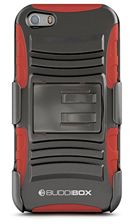 iPhone 5s Case, BUDDIBOX [HSeries] Heavy Duty Swivel Belt Clip Holster with Kickstand Maximal Protection Case for Apple iPhone 5 and 5s, (Red)