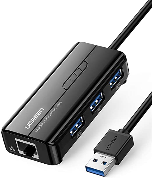 UGREEN USB 3.0 Hub 3 Port mit Gigabit Netzwerkadapter Lan RJ45 Ethernet Adapter 10/100/1000 Dockingstationen für Macbook Pro Air,iMac, Mac Mini, ChromeBook Pixel, Surface Pro, Lenovo Yoga 710,schwarz