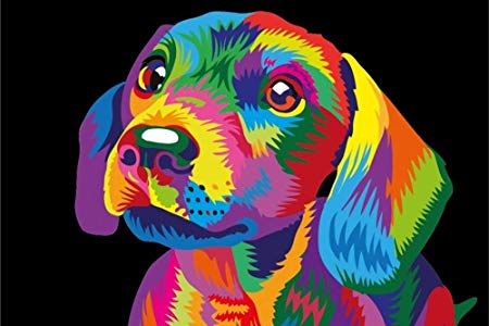 Paint by Numbers for Kids & Adults Beginner iKHome DIY Oil Animals Painting Kits On Canvas /16"x20" Colorful Cute Dog Pattern [Without Frame]