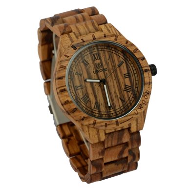 Ideashop Mens Wooden Watch Zebrawood Hypoallergenic Watch Analog Japanese Miyota Quartz Wood Watch