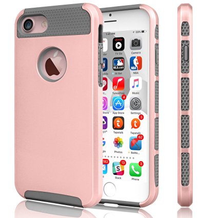 iPhone 7 Case, Tekcoo™ [TDuke Series] iPhone 7 (4.7 INCH) Protective Case Shock Absorbing Hard Hybrid Defender Glossy Cover [Scratch Proof] Plastic Shell   TPU Rubber Inner [Rose Gold/Grey]