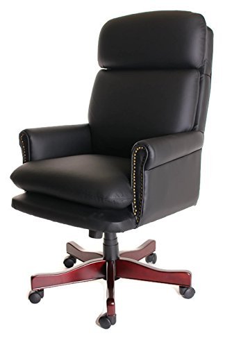 TimeOffice Traditional Executive Leather Office Chair Back Rake Angle, Black