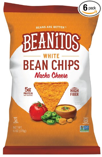 Beanitos Nacho Cheese White Bean, The Healthy, High Protein, Gluten free, and Low Carb Tortilla Chip Snack, 6 Ounce (Pack of 6)