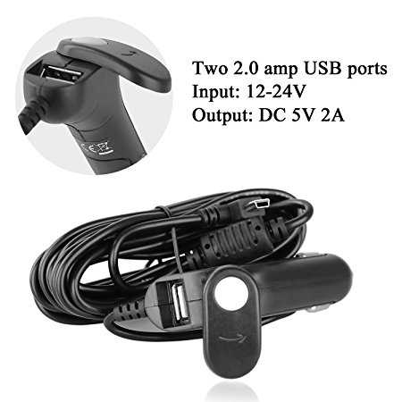 Rexing Dash Cam Power Supply Car Charger Cigarette Lighter Port to Mini-USB Port