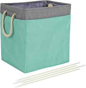 Amazon Basics Foldable Fabric Rectangle Laundry Hamper With Detachable Brackets, Jade Green, 40.6 cm x 33 cm x 43.6 cm