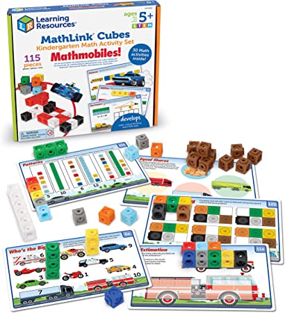 Learning Resources MathLink Cubes Kindergarten Math Activity Set: Mathmobiles! 115 Pieces, Ages 5  Kindergarten STEM Activities, Math Activity Set and Games for Kids