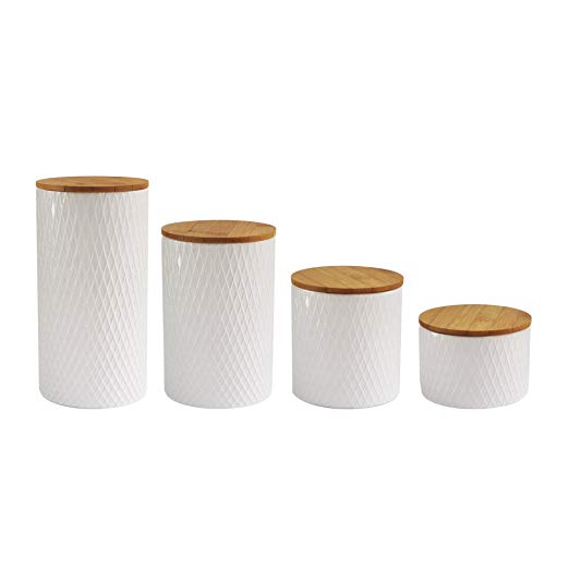American Atelier 6863-CAN-RB Diamond Embossed Canister Set, 4.3" x 4.3" x 8.25", White