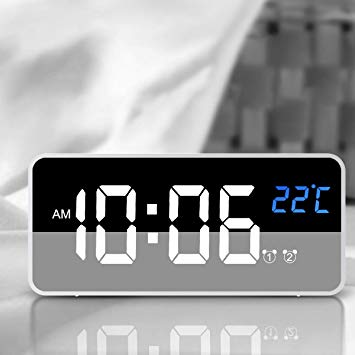 Nicewell Traveling Digital Alarm Clock Mini Size Silver with USB Charging LED Time or Temperature Display, Snooze, Adjustable Brightness, Simple Operation, 12/24Hr