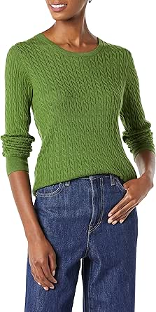 Amazon Essentials Women's Lightweight Long-Sleeve Cable Crewneck Sweater (Available in Plus Size)