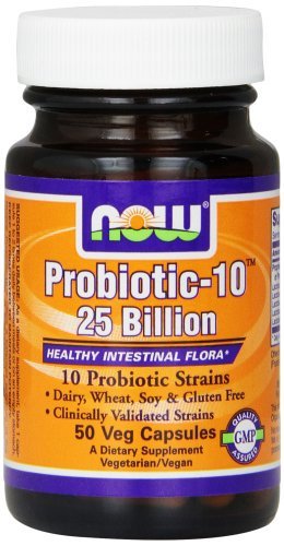 NOW Foods Probiotic-10 25 Billion, 50 Vcaps (Pack of 5)