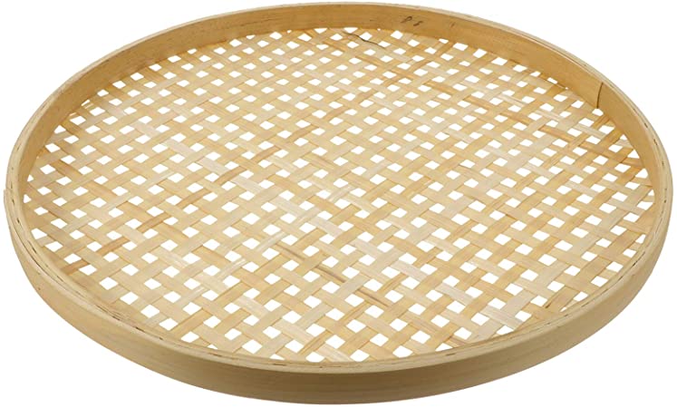 DOITOOL Round Woven Bamboo Basket Tray Bamboo Sieve Flat Shallow Drying Food Fruit Basket Dome Lid Cover for DIY Wall Hanging Decorations Indoor Outdoor 36CM