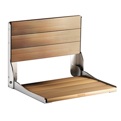 Moen DN7110 Teak Folding Shower Seat, Aluminum