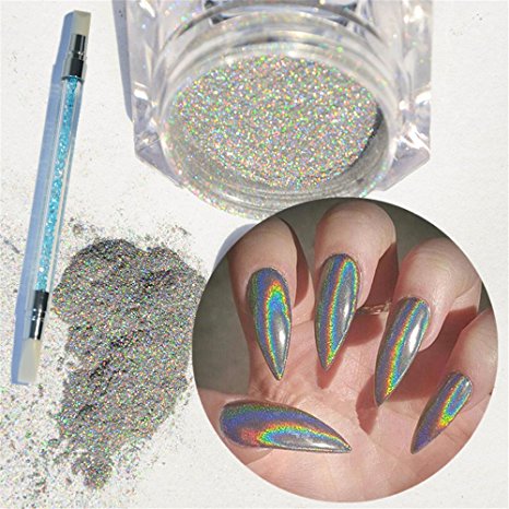 NICOLE DIARY 1g Holographic Rainbow Laser Glitter Powders with Silicone Brush Manicure Nail Art Decoration