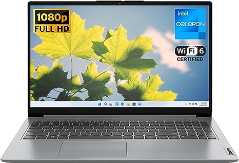 Lenovo IdeaPad 1 Laptop, Intel Celeron N4500, 12GB RAM, 128GB eMMC   512GB SSD, 15.6" FHD Display, Windows 11 Home, Wi-Fi 6, Webcam, Bluetooth, SD Card Reader, Grey