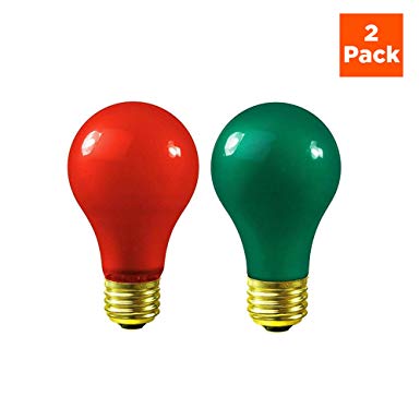 Christmas Light Bulbs - 60 Watt Red and Green Light Bulbs - Dimmable - E26 Base - by GoodBulb (60 Watt A19, 2 Pack)