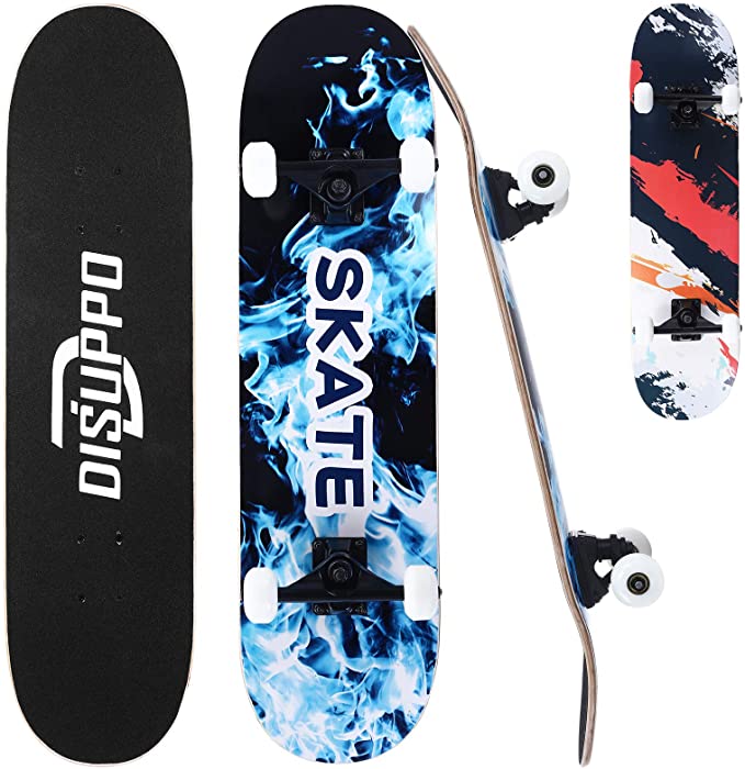 DISUPPO Skateboard, 31'' Standard Skateboards for Beginners, Complete Skateboards for Boys Girls Adults Teens with 7 Layer A-Level Maple Deck
