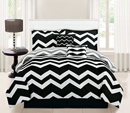 5 Piece Twin Chevron Black Comforter Set