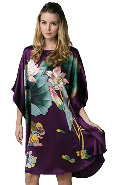 Grace Silk 100% Silk Nightgown, Batwing Sleeved