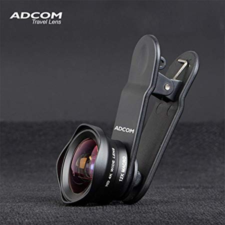 Adcom Wide Angle   Macro Clip on Mobile Phone Camera Lens - Compatible with All iPhone & Android Smartphones (Black)