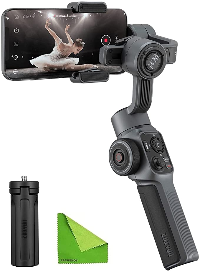 Zhiyun Smooth-5 Professional Gimbal Stabilizer for iPhone 13 Pro Max Mini 12 11 XS X XR 8 7 6 Plus Android Smartphone Cell Phone 3-Axis Handheld Gimble w/ Face/Object Tracking Motion Time-Lapse POV