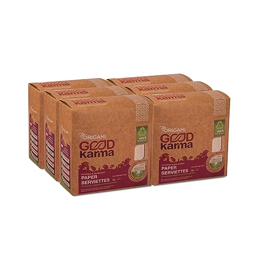 Origami Good Karma 1 Ply Unbleached Sustainable Tissue Paper Napkins - Pack of 6 (100 Pulls Per Pack, 600 Sheets)