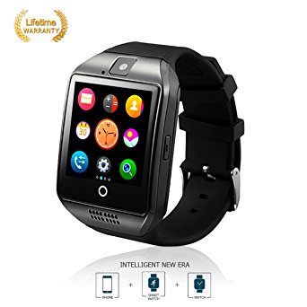 Bluetooth Fitness Tracker Anti-lost Smart Watch Q18,Prevent sweat ,Health tracking,Wearable Equipment with Camera TF/SIM Card Slot for Android and iso Phones (black)