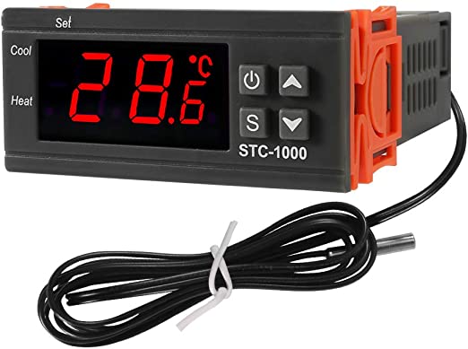 Dorhea Digital LCD Temperature Controller 10A DC 24V Thermostat STC-1000 1m NTC Sensor Thermostat Regulator Heater Cooler 2 Relay Output(24V)