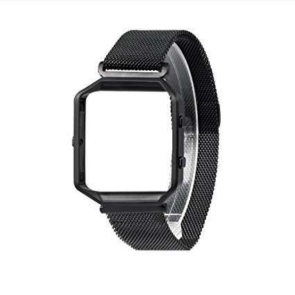 For Fitbit Blaze Band With Metal Frame, Wearlizer Milanese Loop Smart Watch Band Replacement Stainless Steel Bracelet Strap for Fitbit Blaze - Black Small