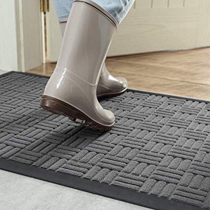 DEXI Durable Rubber Door Mat, 17”x29” Heavy Duty Doormat for Indoor Outdoor, Non-Slip, Waterproof, Easy Clean, Low-Profile, Commercial Floor Mats for Home, Entry, Garage, Patio