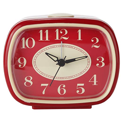 Lily’s Home Quiet Non-ticking Silent Quartz Vintage/Retro Inspired Analog Alarm Clock (Red)