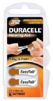 120 x Size 312 Duracell Easy Tab Hearing Aid Batteries (DA312)