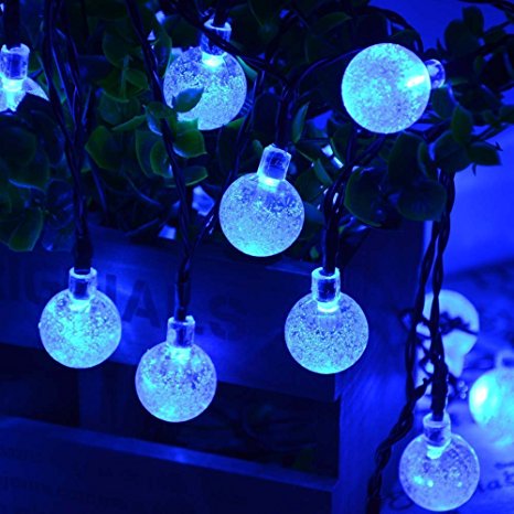 Qedertek Solar String Lights, Outdoor Globe Lights 20ft 30 LED Fairy Crystal Ball Lighting for Christmas Trees, Garden, Patio, Wedding, Party and Holiday Decorations (Blue)