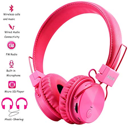 WDZJM Kids Bluetooth Headphones Wireless for Toddler Girls Boys On-Ear, Built-in Mic, Pink, Small, Durable, Lightweight, Foldable, Stereo Children Headset for Cell Phones Tablet Kindle