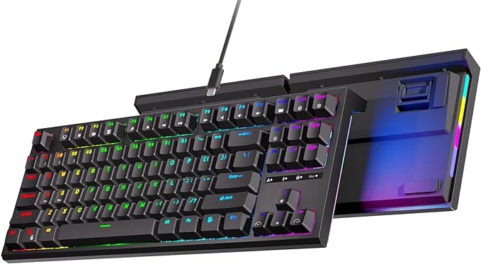 RK ROYAL KLUDGE R87 Mechanical Keyboard, 75% Layout Hot Swappable Wired Gaming Keyboard Software Macro Compact RGB Backlit PC Game Keyboards 87 Keys for Win Mac, Yellow Switch-Black
