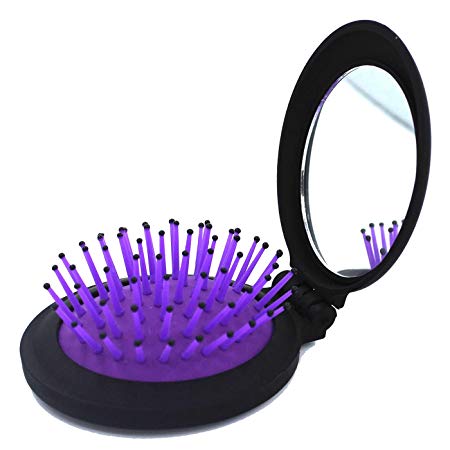 Folding Travel Mirror Hair Brushes Portable Wet Magic Mini Pop Up Hair brush Pocket Comb For Women(Purple)