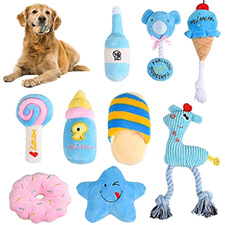 Puppy Squeaky Plush Dog Toys Set Dog Squeaky Toys Cute Plush Toys Chew Toys for Small Medium Dog 9 Pack