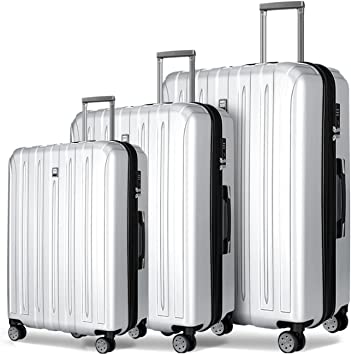 FOCHIER 3 Piece Hard Shell Luggage Set for Women Man, Expandable Hardside Suitcase Sets with Spinner Wheels, TSA Lock (20/24/28 inch), Silver