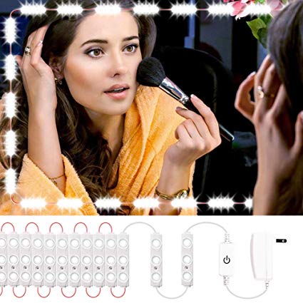 Vanity Mirror Lights Kit, Dmeixs LED Vanity Lights Hollywood Style Makeup Lights Stick on with Touch Dimmer Waterproof Mirror Lights Strip with Power Supply LED Modules Lights for Vanity