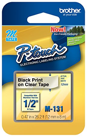 Brother P-touch ~1/2" (0.47") Black on Clear Tape - 26.2 ft. (8m)