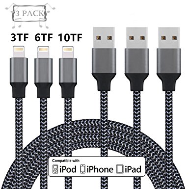 Lightning Cable,Mattzur [3 Pack] iPhone Charger to USB Syncing and Charging Cable Data Nylon Braided Cord Charger for iPhone 8/8 Plus7/7 Plus/6/6 Plus/6s/6s Plus/5/5s/5c/SE(Black)