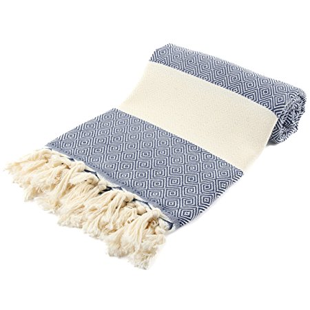 Diamond Turkish Towel - Beach Towel - Peshtemal - Hammam Towel - Handmade Towel - 100% Turkish Cotton (Navy Blue)