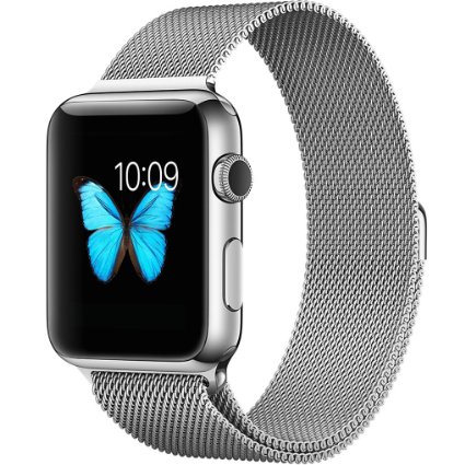 Apple Watch Band Magnetic Milanese Stainless Steel Strap Iwatch Replacement with Durable Magnet Lock and Metal Double Adapters Easily Adjustable for All Sizes of Wrist No Buckle Needed Silver 38mm