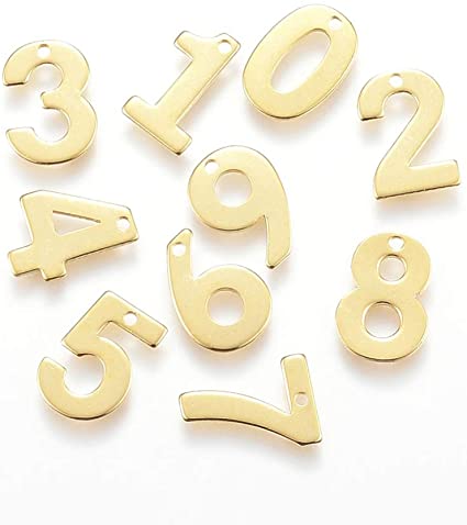 LiQunSweet 100 Pcs Random 304 Stainless Steel Metal Charms 0-9 Number Golden Plated Small Pendants Bulk for Jewelry Bracelet Necklace Earrings Making DIY Craft Supplies - 11mm