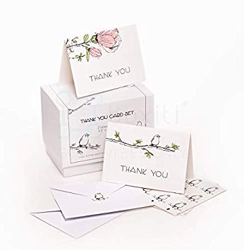 Thank You Cards Notes Set – Bulk Box of 50 Thank you note cards with Envelopes and Stickers for Business, Friends, Wedding, Bridal, Baby Shower, 2 Design Blank Inside 3.5 x 5 inch Card when Folded