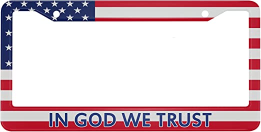 oFloral in God We Trust Aluminum Alloy License Plate Frame U.S.A Flag American Patriotic Freedom Applicable to US Standard Metal Car Tag Frame Front License Plate Cover Holder for Women Men(1 Pack)