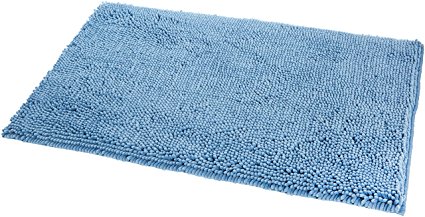 AmazonBasics Non-Slip Microfiber Shag Bath Rug, 21" x 34", Lake Blue