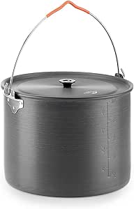 Naturehike 10.5 Quart Aluminum Hanging Pot, 6-8 Person Portable Camping Pot with Lid, Ultralight Outdoor Cooking Pot Cookware for Hiking Picnic Travel