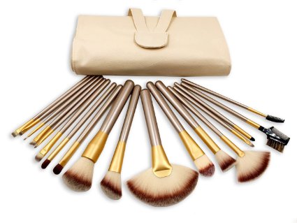 eNilecor 18Piece Makeup Brushes Set Professional Premium Synthetic/Horse Hair Brush Set Natural Cosmetic Kabuki Foundation Blending Blush Concealer Eyeliner Face Powder Kit with Case Bag(Gloden 18PCS)